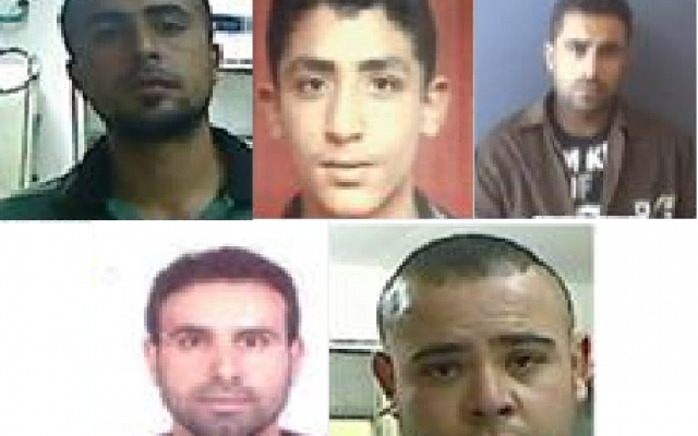 Images of five suspects involved in a deadly shooting in the West Bank in June 2015 that left one Israeli dead. Clockwise from top left: Muhammad Abu Shaheen, Ashraf Amar, Amjad Eduan, Osama Assad, Muhammad Eduan Images of five suspects involved in a deadly shooting in the West Bank in June 2015 that left one Israeli dead. Clockwise from top left: Muhammad Abu Shaheen, Ashraf Amar, Amjad Eduan, Osama Assad, Muhammad Eduan