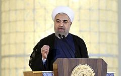 Iran's President Hassan Rouhani addressing the nation after a nuclear agreement was announced in Vienna, in Tehran, Iran, on July 14, 2015. (AP/Ebrahim Noroozi)