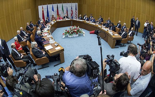Overview of a last plenary session of the talks on the Iranian nuclear program that is being held at the United Nations building in Vienna, Austria, Tuesday, July 14, 2015. (Joe Klamar/Pool Photo via AP)