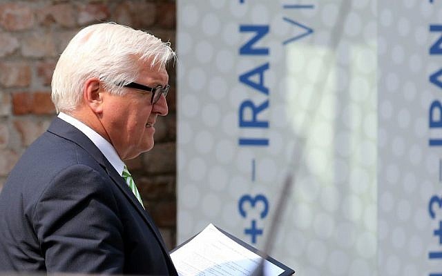 German Foreign Minister Frank-Walter Steinmeier leaves Palais Coburg where closed-door nuclear talks with Iran took place in Vienna, Austria, Thursday, July 2, 2015. (AP Photo/Ronald Zak) German Foreign Minister Frank-Walter Steinmeier leaves Palais Coburg where closed-door nuclear talks with Iran took place in Vienna, Austria, Thursday, July 2, 2015. (AP Photo/Ronald Zak)