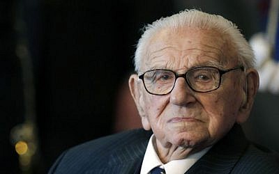 Sir Nicholas Winton waits to be decorated with the highest Czech Republic's decoration, The Order of the White Lion, in Prague, October 28, 2014. Winton died July 1, 2015, at the age of 106. (AP/Petr David Josek, File)