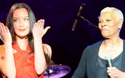 Maya Buskila during her duet with Dionne Warwick, who recently performed in Israel (Courtesy Maya Buskila Facebook page)