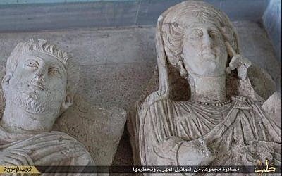 Images released by the Islamic State of statues slated for defacement, July 2, 2015. (screen capture)