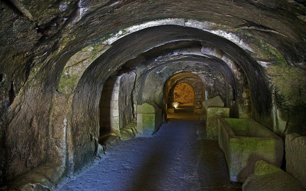 Underground tombs of the Beit She'arim Necropolis, inside a structure at Beit She'arim National Park on September 20, 2009. (Doron Horowitz/Flash90)