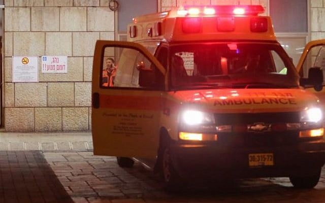 Illustrative photo of a Magen David Adom ambulance outside an Israeli hospital (Noam Revkin Fenton/Flash90) Illustrative photo of a Magen David Adom ambulance outside an Israeli hospital (Noam Revkin Fenton/Flash90)