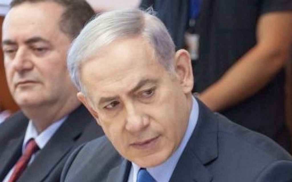 Israeli Prime Minister Benjamin Netanyahu seen at the weekly government conference at the prime minister's office in Jerusalem on July 12, 2015. (Emil Salman/POOL)