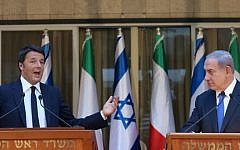 File: Prime Minister Benjamin Netanyahu (R) and Italy's Prime Minister Matteo Renzi hold a joint press conference at the Prime Minister's Residence in Jerusalem on July 21, 2015. (Flash90/Marc Israel Sellem/Pool)