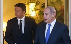 Israeli Prime Minister Benjamin Netanyahu (R) and Italy's Prime Minister Matteo Renzi arrive to a joint press conference at the Prime Minister's residence in Jerusalem on July 21, 2015. (Marc Israel Sellem/POOL)