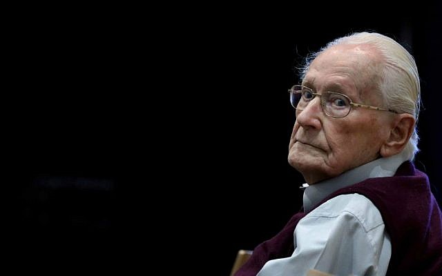 Former SS officer Oskar Groening, 94, sits in the courtroom in Lueneburg , northern Germany, Wednesday, July 1, 2015. (Ronny Hartmann/Pool Photo via AP)