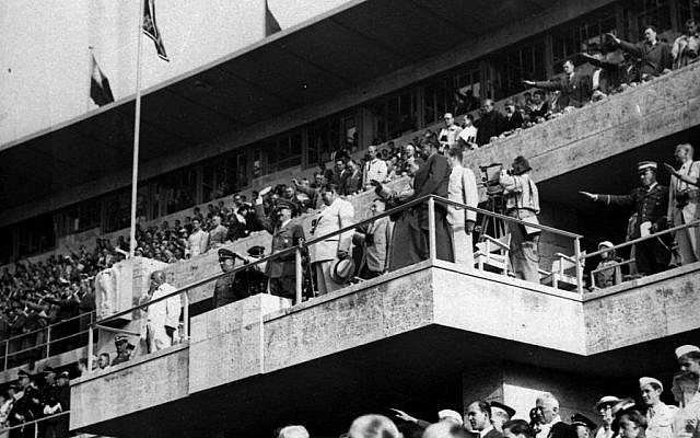 In this Aug. 2, 1936 photo, Adolf Hitler and Hermann Goering watching events at the Olympics in Berlin. (AP Photo, file)