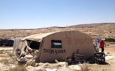 A tent in the village of Susya, July 19, 2015 (Elhanan Miller/Times of Israel)