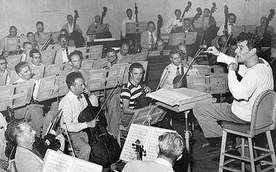 Leonard Bernstein leads the Boston Symphony Orchestra in a rehearsal at Tanglewood for the Serge Koussevitzky Memorial Concert in August 1952. (Courtesy the Boston Symphony Orchestra)