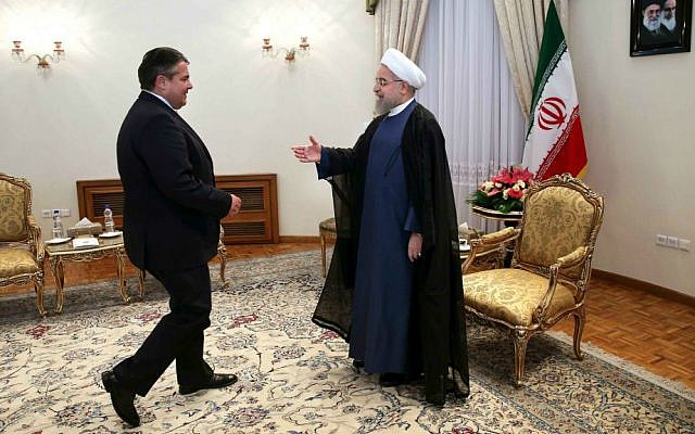 Iran's President Hassan Rouhani, right, welcomes the German Vice Chancellor and Economy Minister Sigmar Gabriel at the start of their meeting in Tehran, Iran, Monday, July 20, 2015. (AP Photo/Ebrahim Noroozi) Iran's President Hassan Rouhani, right, welcomes the German Vice Chancellor and Economy Minister Sigmar Gabriel at the start of their meeting in Tehran, Iran, Monday, July 20, 2015. (AP Photo/Ebrahim Noroozi)