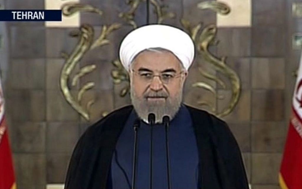 Iranian President Hassan Rouhani making a statement following announcement of the Iran nuclear deal, Tuesday, July 14, 2015 in Tehran. (Press TV via AP video)