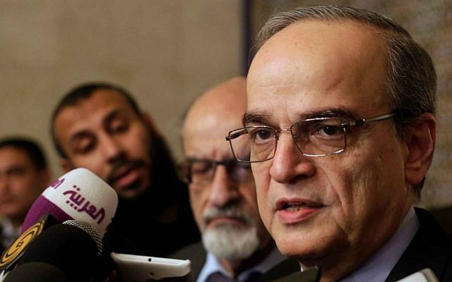 Hadi Bahra, a senior member of the Syrian National Coalition, speaks during a press conference following his meeting with the Arab League's Secretary-General Nabil Elaraby in Cairo, Egypt, on December 27, 2014. (AP/Amr Nabil, File) Hadi Bahra, a senior member of the Syrian National Coalition, speaks during a press conference following his meeting with the Arab League's Secretary-General Nabil Elaraby in Cairo, Egypt, on December 27, 2014. (AP/Amr Nabil, File)