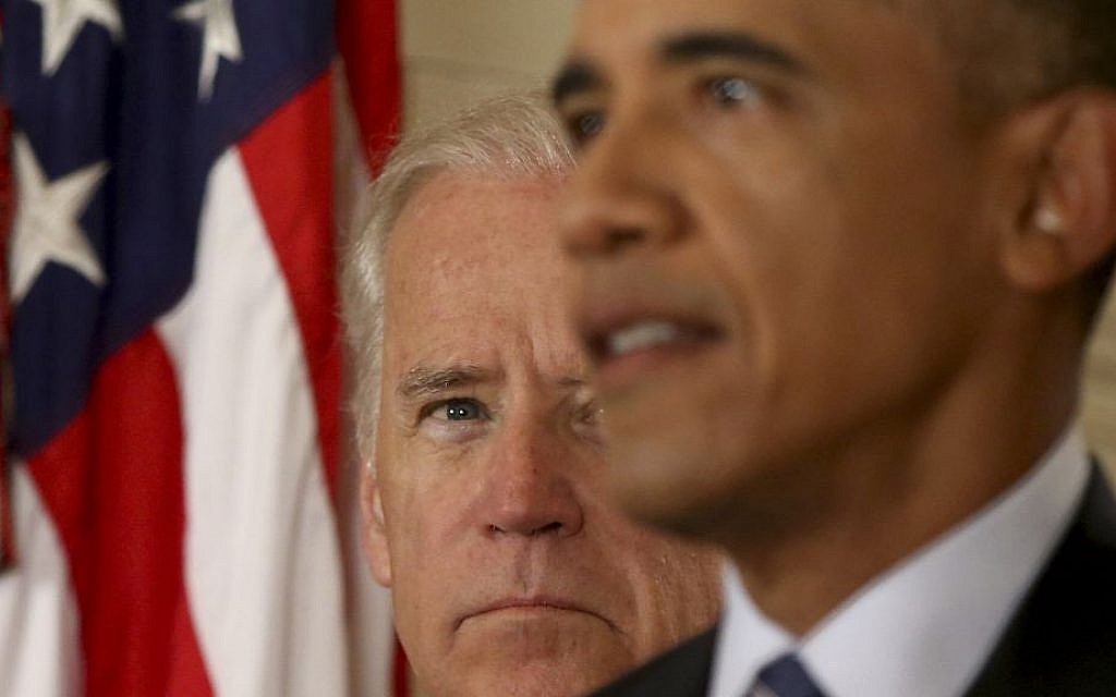 US Vice President Joe Biden listens as President Barack Obama delivers remarks in the East Room of the White House in Washington, July 14, 2015, after an Iran nuclear deal is reached. (AP Photo/Andrew Harnik, Pool) US Vice President Joe Biden listens as President Barack Obama delivers remarks in the East Room of the White House in Washington, July 14, 2015, after an Iran nuclear deal is reached. (AP Photo/Andrew Harnik, Pool)
