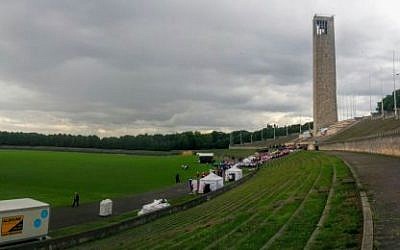 A view of the Berlin stadium with the 2015 Maccabi games are being held. July 28, 2015 (Ilan Ben Zion/Times of Israel)
