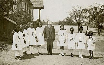 Julius Rosenwald with students from a Rosenwald School (Courtesy of Fisk University, John Hope and Aurelia E. Franklin Library/ via JTA)