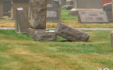 Toppled gravestones at Philadelphia Jewish cemetery, July 31, 2015 (NBC screenshot)