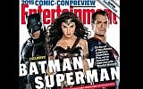 Gal Gadot as Wonder Woman on the cover of July 10's Entertainment Weekly, flanked by Ben Affleck's Batman (L) and Henry Cavill's Superman (R) (YouTube screenshot)