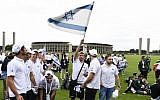 File: Members of Israel's Maccabi team at  Berlin's so-called 'Maifeld,' where the Nazis once held mass rallies, on July 28, 2015. (AFP Photo/Tobias Schwarz)