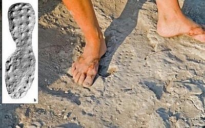 The Roman bootprint found in northern Israel. Inset: a 3D scan of the print (courtesy Michael Eisenberg)