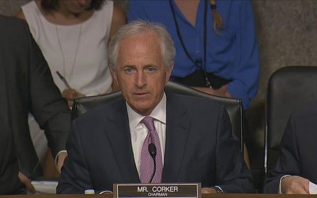 Senator Bob Corker, Chairman of the Senate Committee on Foreign Relations, addresses a session on the nuclear deal with Iran, in Washington on Thursday, July 23, 2015 (screen capture: YouTube) Senator Bob Corker, Chairman of the Senate Committee on Foreign Relations, addresses a session on the nuclear deal with Iran, in Washington on Thursday, July 23, 2015 (screen capture: YouTube)