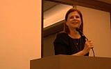 Dalia Rabin speaks at the book launch for "Rabin: 20 Years After," on June 30, 2015 (YouTube screenshot)