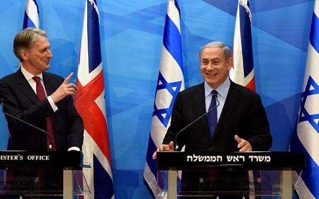 Prime Minister Benjamin Netanyahu holds a joint press conference with visiting British Foreign Secretary Philip Hammond in Jerusalem, July 16, 2015. (AFP PHOTO / POOL / DEBBIE HILL) Prime Minister Benjamin Netanyahu holds a joint press conference with visiting British Foreign Secretary Philip Hammond in Jerusalem, July 16, 2015. (AFP PHOTO / POOL / DEBBIE HILL)