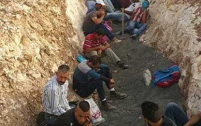 Illustrative: Palestinians who tried to cross illegally into Israel, July 2015. (Israel Police)