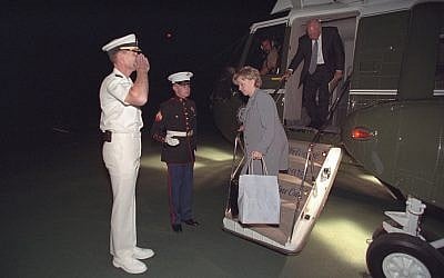 Then-vice president Dick Cheney and his wife Lynne Cheney disembark from Marine Two at Camp David on September 11, 2001. (photo credit: US National Archives) Then-vice president Dick Cheney and his wife Lynne Cheney disembark from Marine Two at Camp David on September 11, 2001. (photo credit: US National Archives)