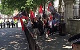 Illustrative image of two dozen neo-Nazis demonstrating in London on July 4, 2015 against the 'Jewification' of Golders Green in London. They were outnumbered by some 200 counter-demonstrators. (Screen capture/TheBlaze/YouTube. Used in accordance with clause 27a of the Copyright Law)