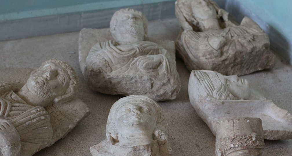 The ancient statues before they were destroyed by Islamic State militants in the Syrian city of Palmyra on July 2, 2015. (screen grab: Channel 4) The ancient statues before they were destroyed by Islamic State militants in the Syrian city of Palmyra on July 2, 2015. (screen grab: Channel 4)