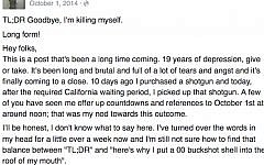 Suicide note posted on Facebook. The writer reportedly killed herself in October 2014 (Facebook)