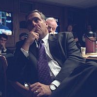 Then-CIA director George Tenet watches from  the Emergency Operations Center in the White House as then-president George W. Bush address the nation on September 11, 2001. (photo credit: US National Archives)