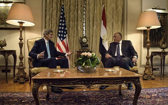 US Secretary of State John Kerry (L) and Egyptian Foreign Minister Sameh Shoukry (R) talk before a meeting at the Ministry of Foreign Affairs on August 2, 2015 in Cairo. (AFP Photo/Pool/Brendan Smialowski) US Secretary of State John Kerry (L) and Egyptian Foreign Minister Sameh Shoukry (R) talk before a meeting at the Ministry of Foreign Affairs on August 2, 2015 in Cairo. (AFP Photo/Pool/Brendan Smialowski)