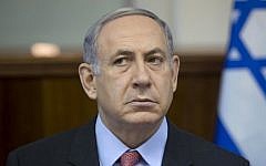 Prime Minister Benjamin Netanyahu attends the weekly cabinet meeting at his office in Jerusalem on August 16, 2015 (Abir Sultan/AFP/POOL)