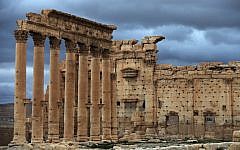 A picture taken on March 14, 2014, shows a view of the external courtyard of the sanctuary of Baal (also written Bel) in the ancient oasis city of Palmyra, 215 kilometers northeast of Damascus. (AFP PHOTO/JOSEPH EID)