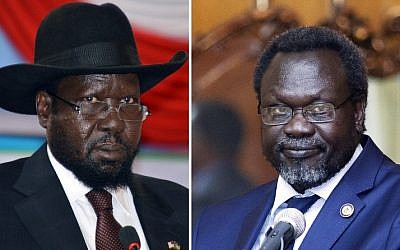South Sudan President Salva Kiir (L) on June 2, 2014 and leader of South Sudan's largest rebel group and former vice-president Riek Machar (R) on May 9, 2014 in Addis Ababa. (AFP PHOTO / SAMIR BOL / ZACHARIAS ABUBEKER) South Sudan President Salva Kiir (L) on June 2, 2014 and leader of South Sudan's largest rebel group and former vice-president Riek Machar (R) on May 9, 2014 in Addis Ababa. (AFP PHOTO / SAMIR BOL / ZACHARIAS ABUBEKER)