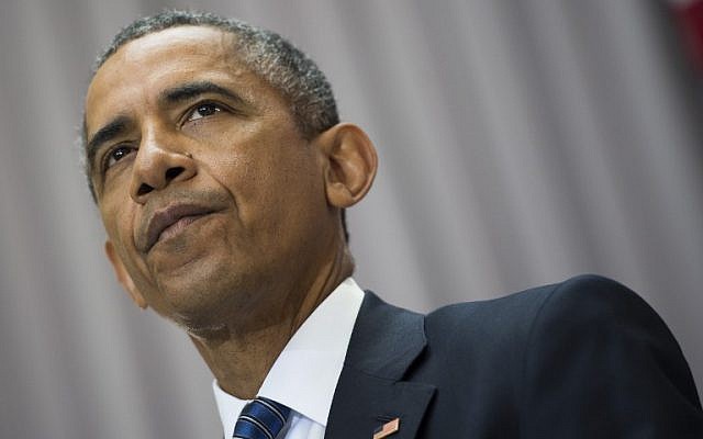 US President Barack Obama delivers remarks on the nuclear deal reached with Iran at American University in Washington, DC, August 5, 2015.  (AFP PHOTO/JIM WATSON)