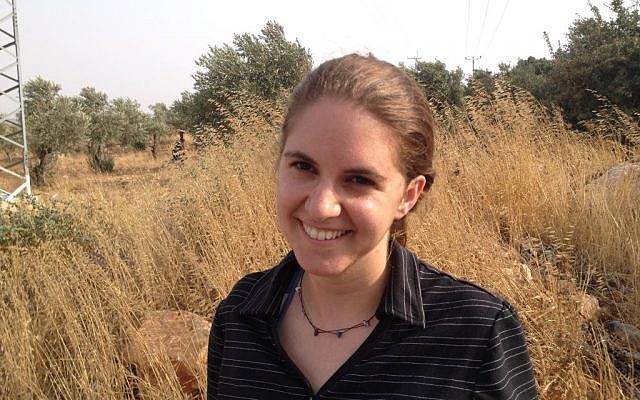 Shiri Navon of Kibbutz Naaran visits the Palestinian village of Duma in solidarity with the Dawabshe family, August 2, 2015 (Elhanan Miller/Times of Israel)