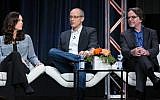 Executive Producers Isa Dick Hackett, from left, David W. Zucker and Writer/Executive Producer Frank Spotnitz participate in "The Man in the High Castle" panel at the Amazon Summer TCA Tour at the Beverly Hilton Hotel Monday, Aug. 3, 2015, in Beverly Hills, Calif. (Richard Shotwell/Invision/AP)