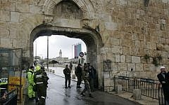 Dung Gate, located in the southeast corner of Jerusalem's Old Ciy, is the closest entrance to the Western Wall and is the main passage for vehicles. (AP Photo/Sebastian Scheiner)