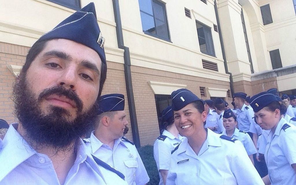 Rabbi Captain Elie Estrin at his graduation from Officer Training School at the Maxwell Air Force base in Montgomery, Alabama on Monday, August 3, 2015. (courtesy) Rabbi Captain Elie Estrin at his graduation from Officer Training School at the Maxwell Air Force base in Montgomery, Alabama on Monday, August 3, 2015. (courtesy)