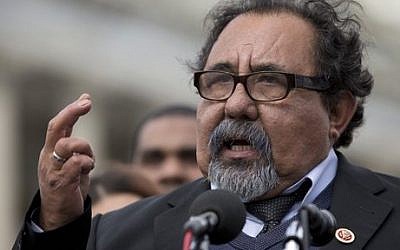 FILE - In this Feb. 27, 2013 file photo, Rep. Raul Grijalva, D-Ariz. gestures as he speaks during a news conference on Capitol Hill in Washington. (Carolyn Kaster/AP)