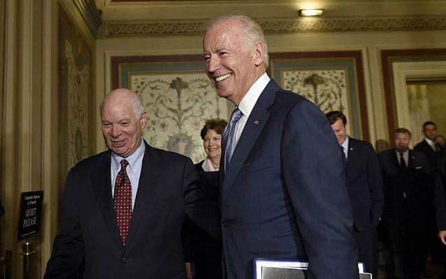 In this July 16, 2015, file photo, Vice President Joe Biden, right, walks with Sen. Ben Cardin, D-Md., left, after arriving for a meeting with Democrats on Capitol Hill in Washington. Determined to secure support for the Iran nuclear deal, President Barack Obama is making inroads with a tough constituency-- his fellow Democrats in Congress. (AP Photo/Susan Walsh, File) In this July 16, 2015, file photo, Vice President Joe Biden, right, walks with Sen. Ben Cardin, D-Md., left, after arriving for a meeting with Democrats on Capitol Hill in Washington. Determined to secure support for the Iran nuclear deal, President Barack Obama is making inroads with a tough constituency-- his fellow Democrats in Congress. (AP Photo/Susan Walsh, File)