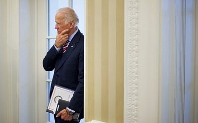 In this May 26, 2015 file photo, Vice President Joe Biden listens to remarks to the media during a meeting between President Barack Obama and NATO Secretary General Jens Stoltenberg in the Oval Office of the White House in Washington. (AP Photo/Pablo Martinez Monsivais, File)