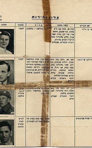 Page 8 from a 1947 criminal watch list put out by the secret intelligence wing of the pre-state Haganah describing Adolf Eichmann and warning of his ability to infiltrate British Mandate Palestine and pass himself off as a Jew. (courtesy Kedem Auction House)