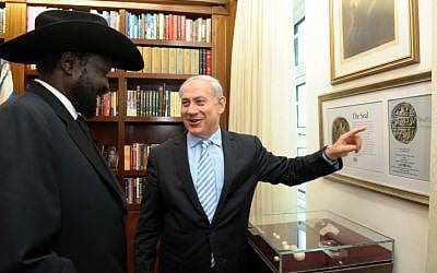 Israeli prime minister Benjamin Netanyahu met with President of the Republic of South Sudan Salva Kiir Mayardit Dec 20 2011. PHoto by GPO/Avi Ohayon/Flash90