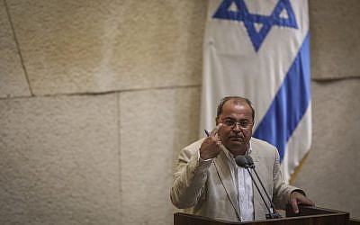 MK Ahmad Tibi addresses the Knesset plenum on May 6, 2015 (Hadas Parush/Flash90)